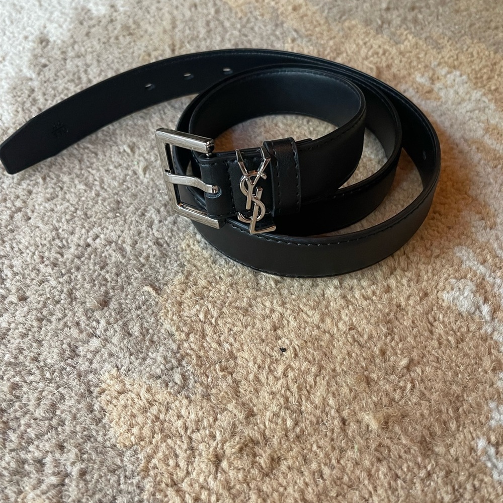Women's YSL Black Leather Belt Size 33-35